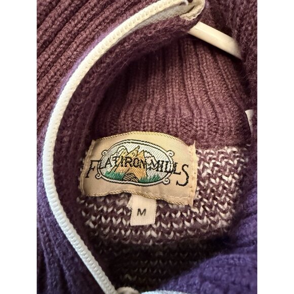 FLATIRON MILLS SWEATER VINTAGE KNIT FULL ZIP WOMENS M NORDIC CREAM PURPLE WINTER - Picture 5 of 9